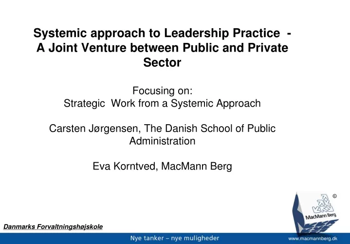 systemic approach to leadership practice a joint