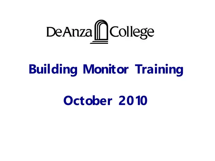 building monitor training october 2010