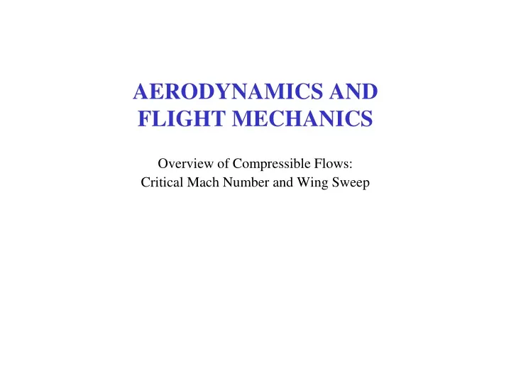 aerodynamics and flight mechanics
