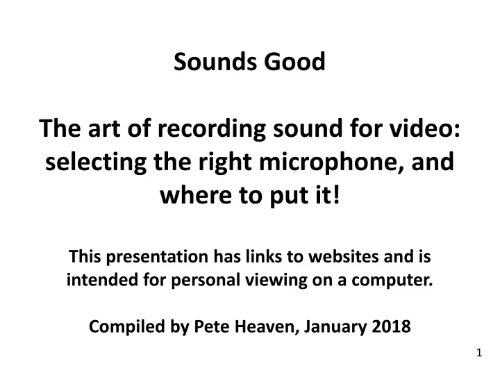 sounds good the art of recording sound for video