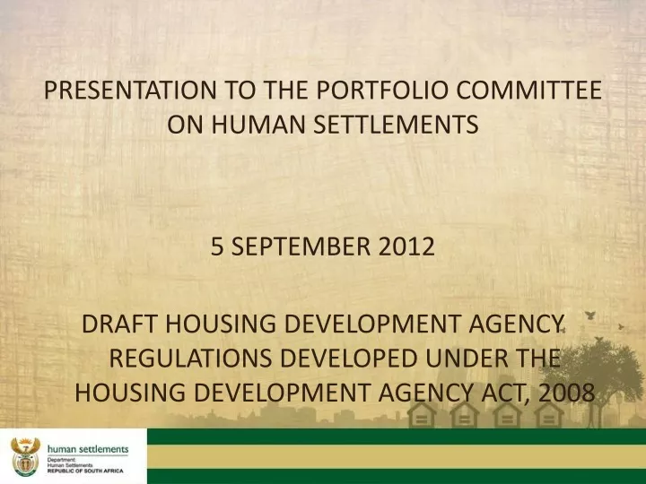 presentation to the portfolio committee on human settlements