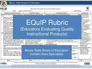 EQuIP  Rubric (Educators Evaluating Quality Instructional Products)