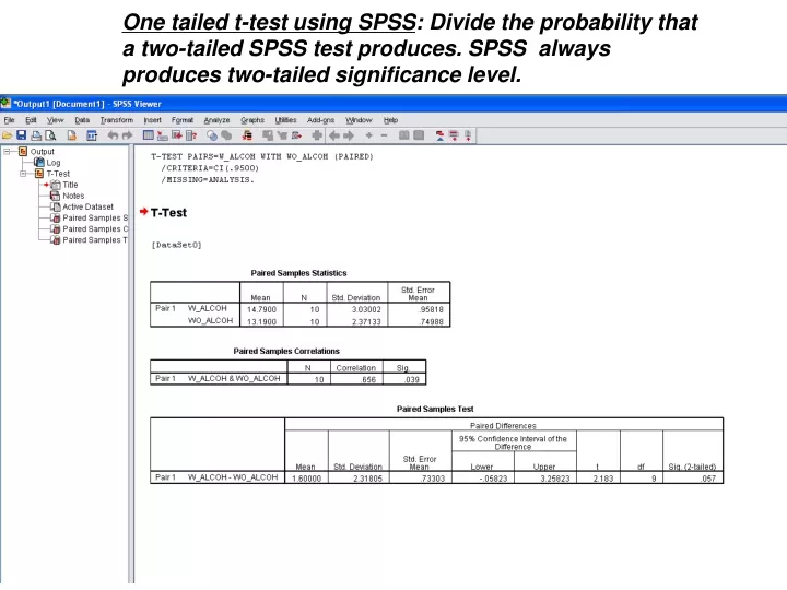 one tailed t test using spss divide