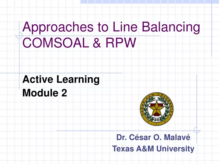 approaches to line balancing comsoal rpw