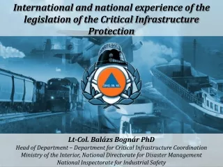 International and national experience of the legislation of the Critical Infrastructure Protection