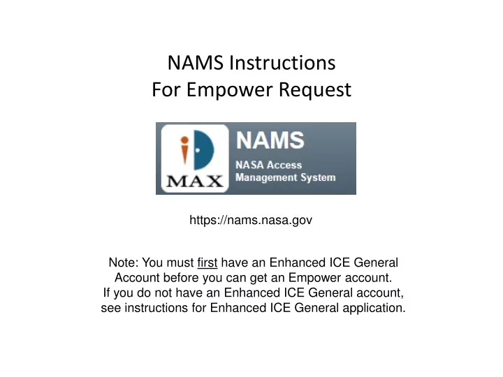 nams instructions for empower request