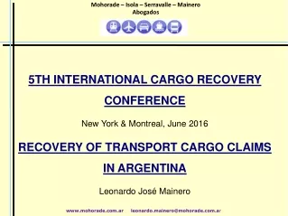 5TH INTERNATIONAL CARGO RECOVERY CONFERENCE New York &amp; Montreal, June 2016