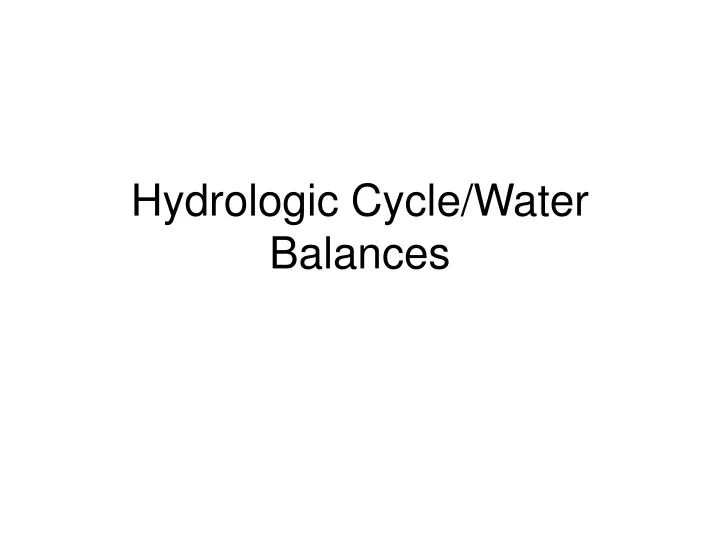 hydrologic cycle water balances
