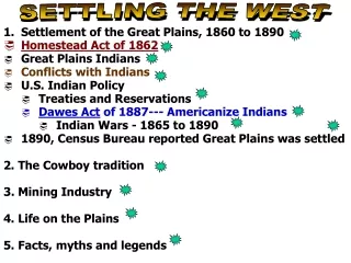Settlement of the Great Plains, 1860 to 1890 Homestead Act of 1862 Great Plains Indians