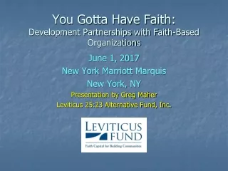 You Gotta Have Faith: Development Partnerships with Faith-Based Organizations