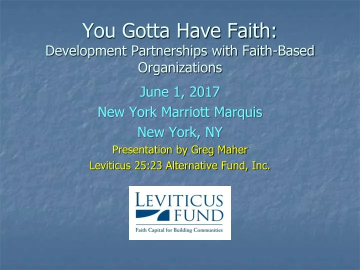 you gotta have faith development partnerships with faith based organizations