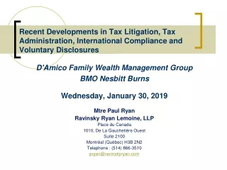D'Amico Family Wealth Management Group  BMO  Nesbitt Burns Wednesday, January 30, 2019