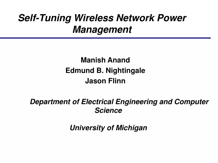 self tuning wireless network power management