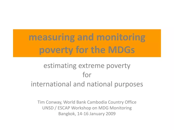measuring and monitoring poverty for the mdgs