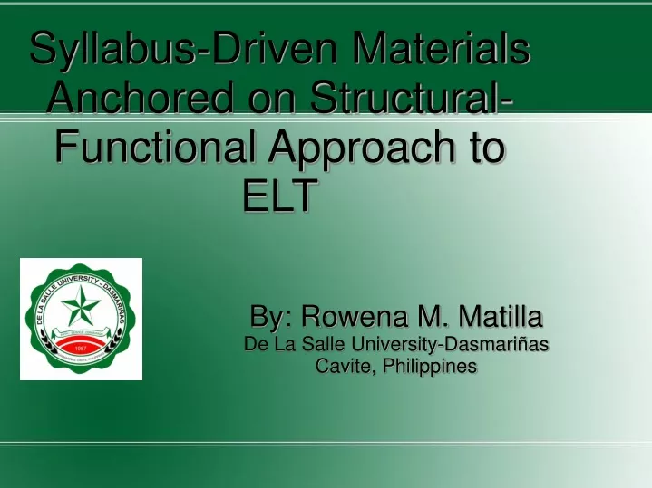 syllabus driven materials anchored on structural