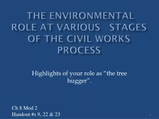 The Environmental  Role at VARIOUS   STAGES OF THE CIVIL WORKS PROCESS