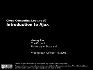 Jimmy Lin The iSchool University of Maryland Wednesday, October 15, 2008