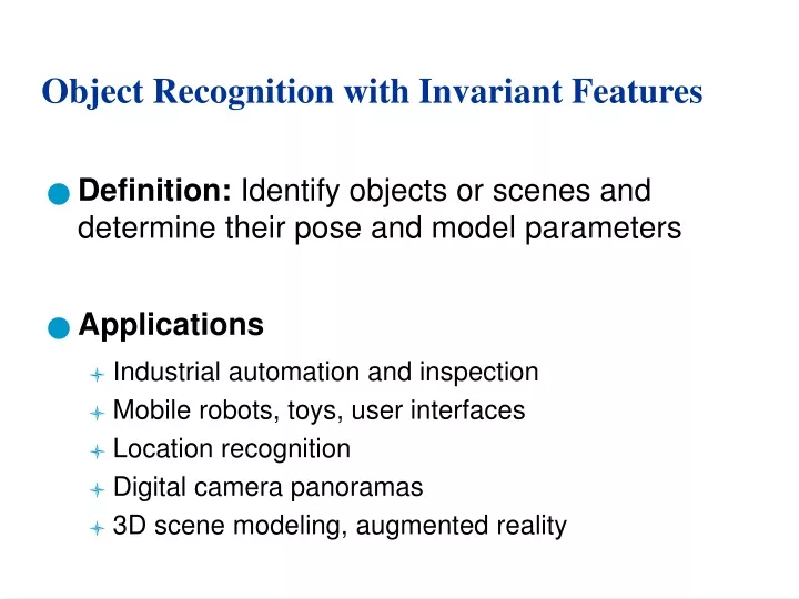 object recognition with invariant features