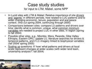 Case study studies for input to LTM, Mabel, some NPP