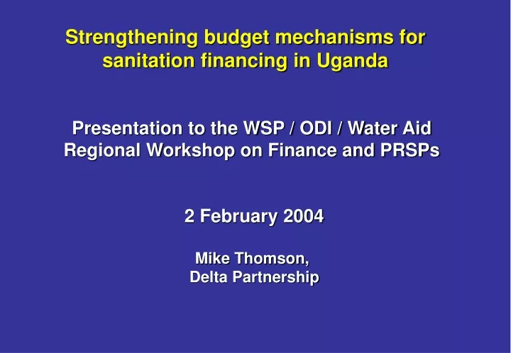 strengthening budget mechanisms for sanitation