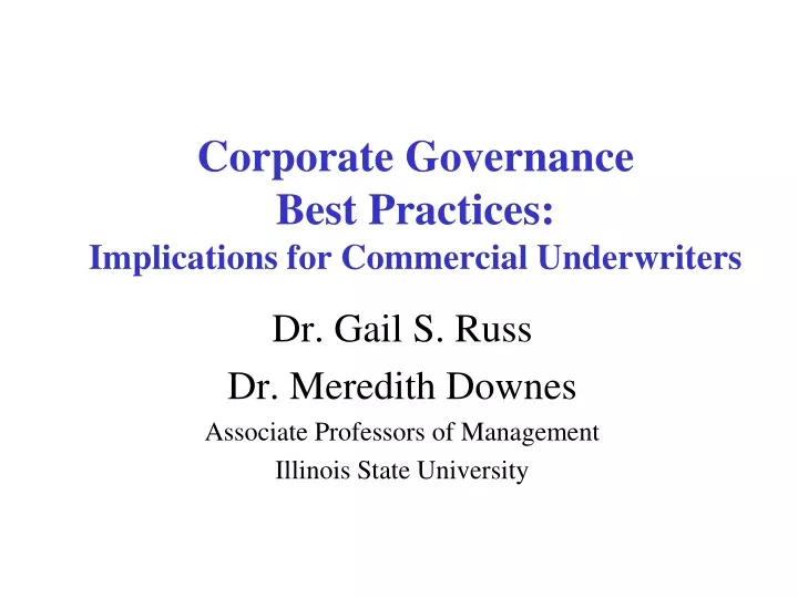 corporate governance best practices implications for commercial underwriters