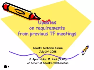 Updates on requirements  from previous TF meetings