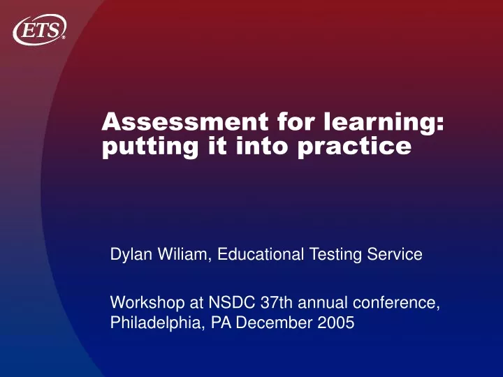 assessment for learning putting it into practice