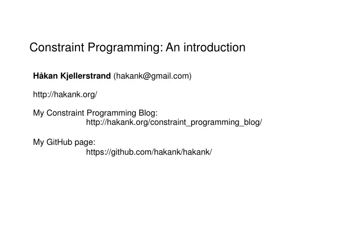 constraint programming an introduction