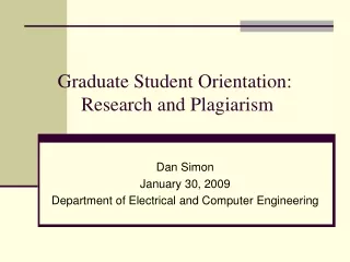 Graduate Student Orientation:  Research and Plagiarism