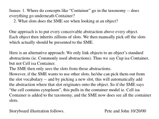 Issues: 1. Where do concepts like “Container” go in the taxonomy -- does