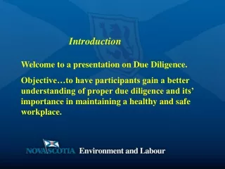 Welcome to a presentation on Due Diligence.