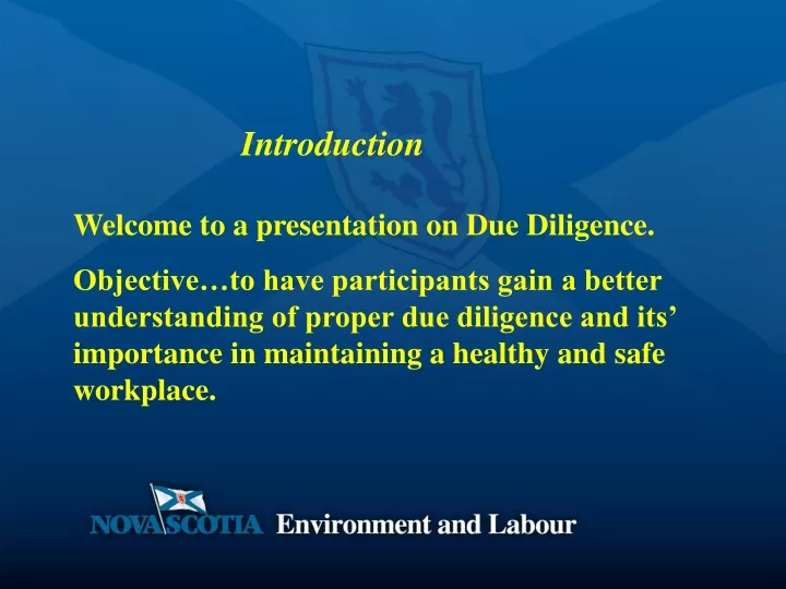 welcome to a presentation on due diligence