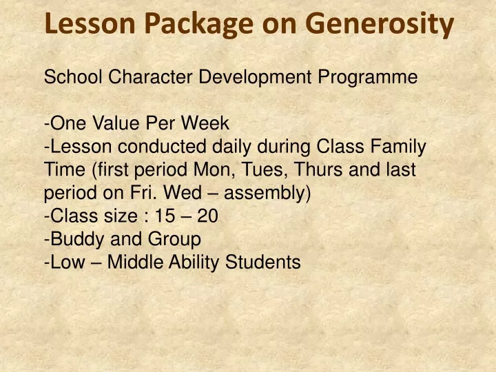 lesson package on generosity