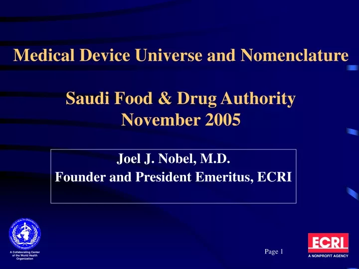 medical device universe and nomenclature saudi food drug authority november 2005