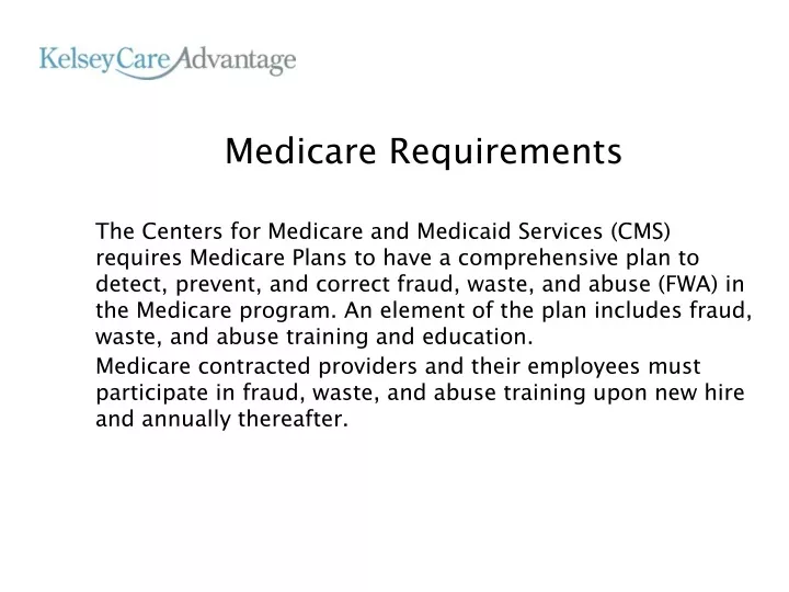 medicare requirements the centers for medicare