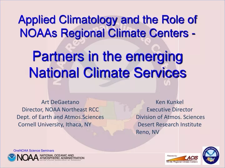applied climatology and the role of noaas
