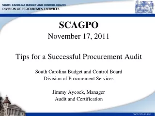 SCAGPO November 17, 2011 Tips for a Successful Procurement Audit