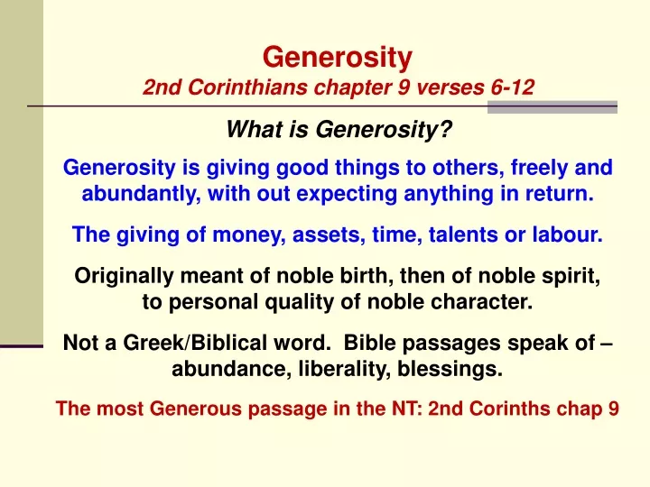 generosity 2nd corinthians chapter 9 verses