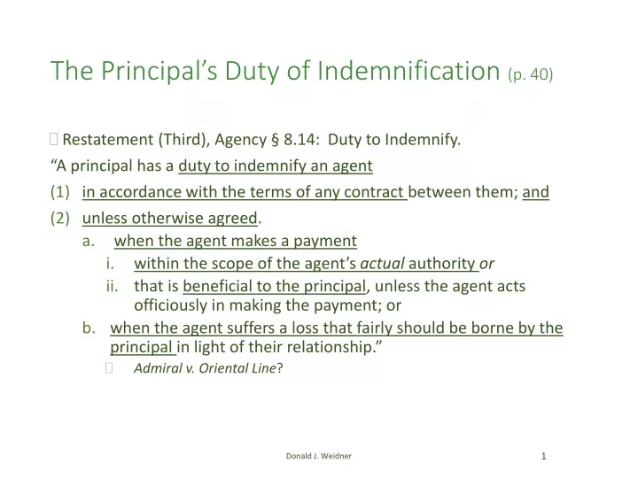 the principal s duty of indemnification p 40