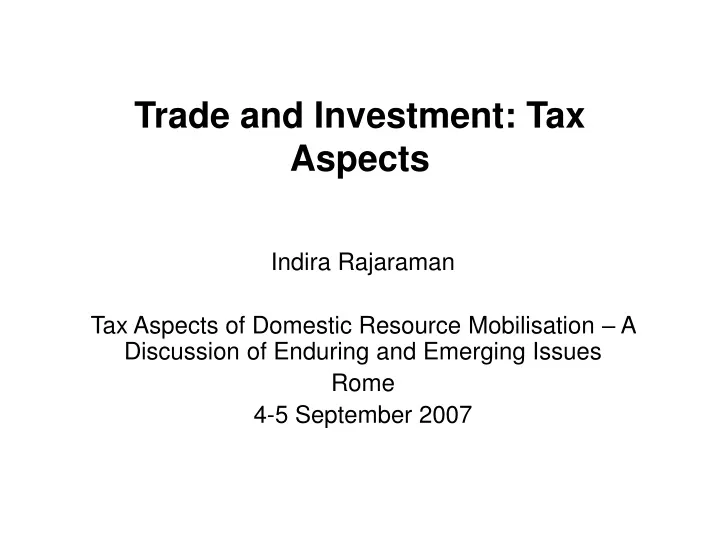 trade and investment tax aspects