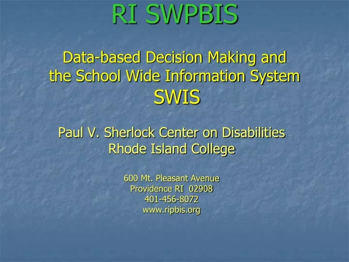 ri swpbis data based decision making and the school wide information system swis