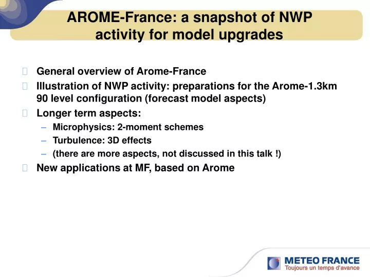 arome france a snapshot of nwp activity for model upgrades