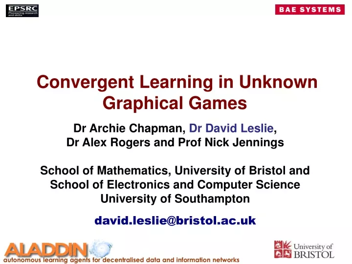 convergent learning in unknown graphical games