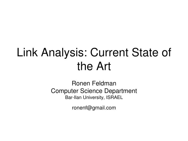 link analysis current state of the art
