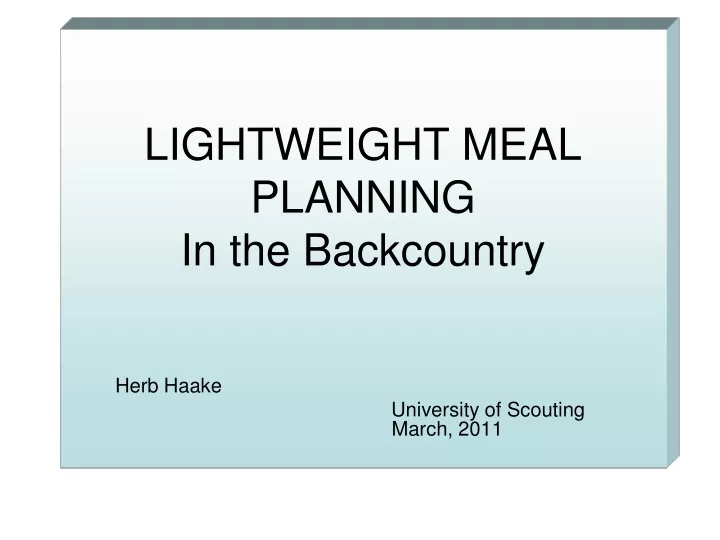lightweight meal planning in the backcountry