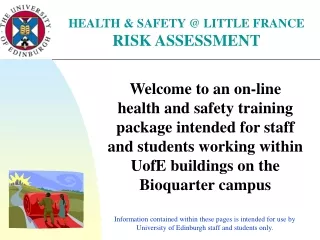 HEALTH &amp; SAFETY @ LITTLE FRANCE RISK ASSESSMENT