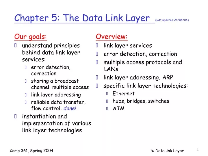 chapter 5 the data link layer last updated 26 04 04