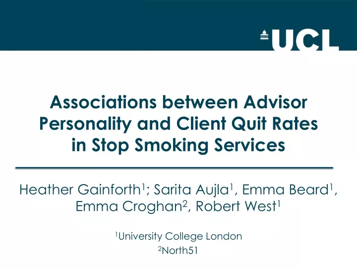 associations between advisor personality and client quit rates in stop smoking services