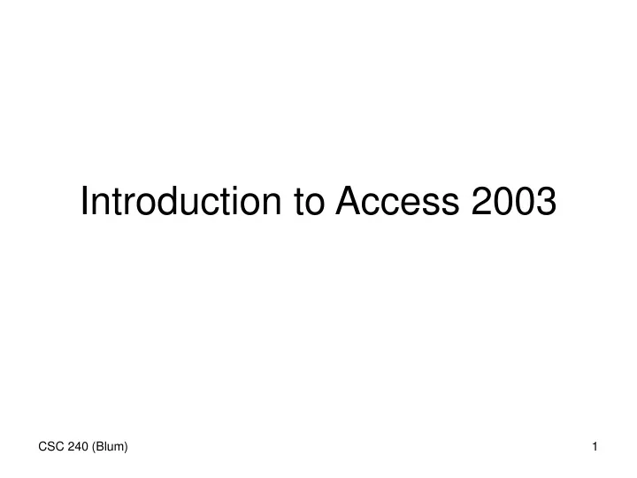 introduction to access 2003