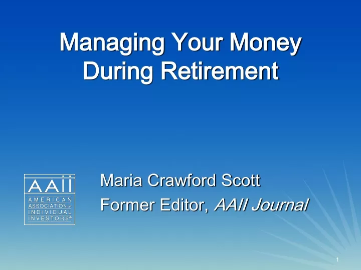 managing your money during retirement